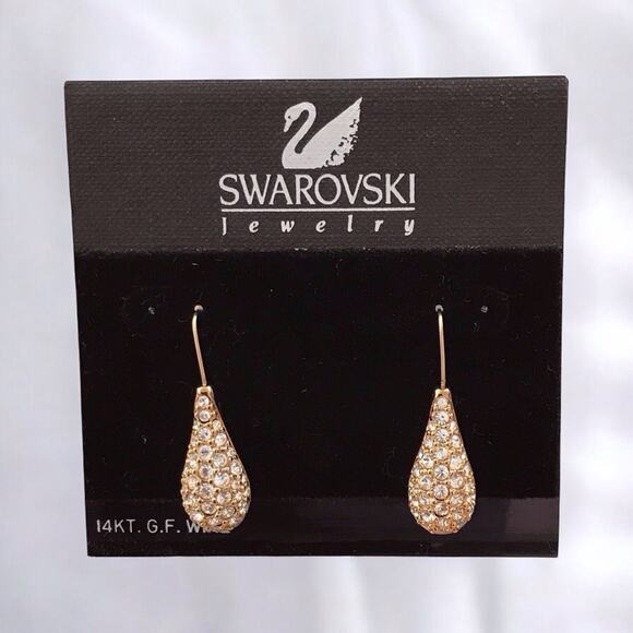 Swarovski NWT Crystal Earrings 14KT Gold Filled Wire Pierced Hook - Picture 2 of 4